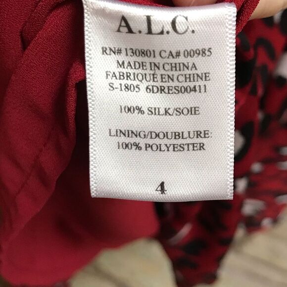 A.L.C. Red & Black Leopard Print Silk Mini Wrap Dress Size 4 - Picture 8 of 14